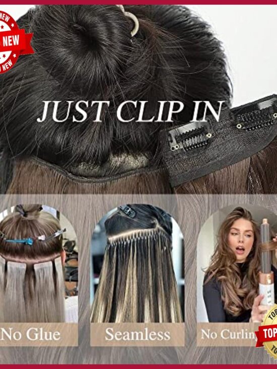 20 Inch Clip-In Human Hair Extension, 5 Secure Clips, Silky Straight